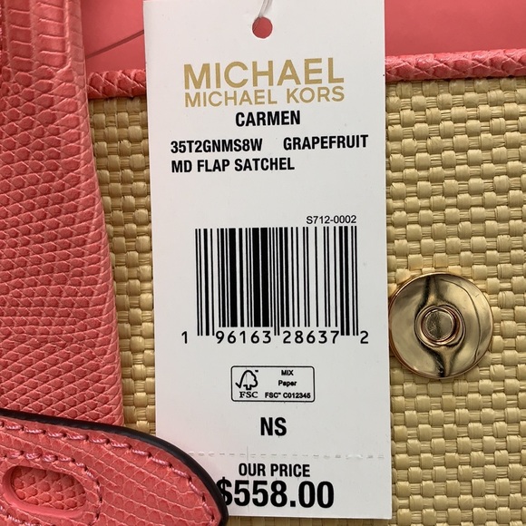 MICHAEL KORS CARMEN MEDIUM FLAP MESSENGER SATCHEL BAG GRAPEFRUIT COLOR - Picture 16 of 16